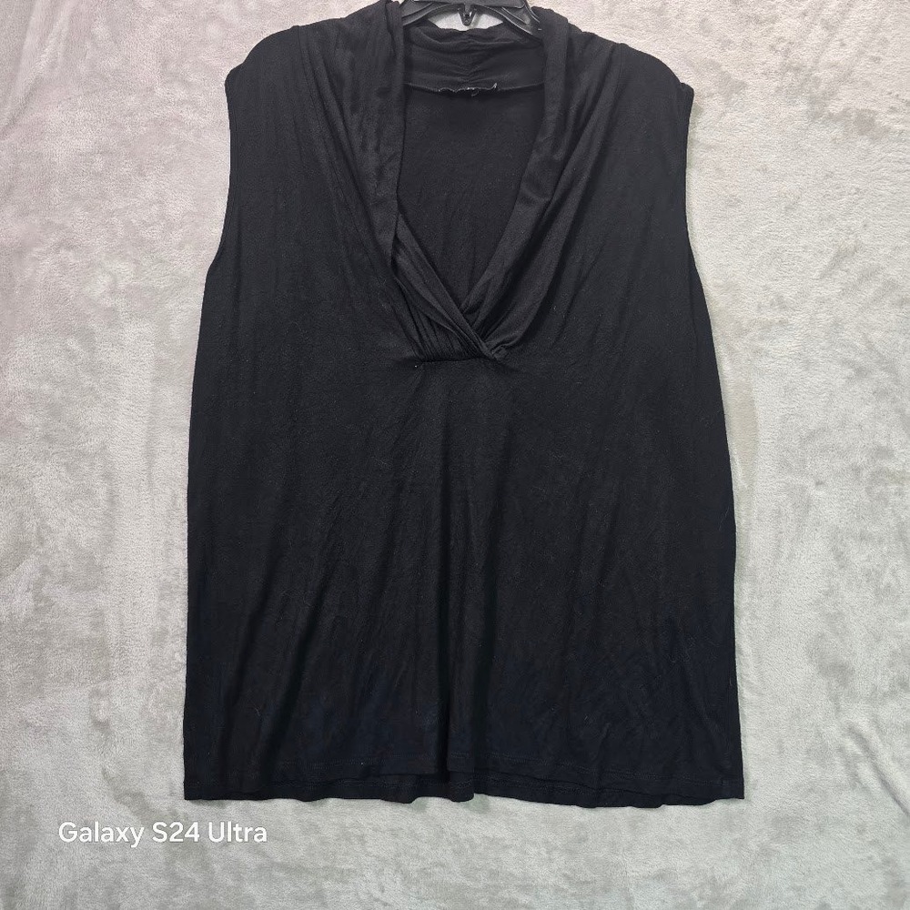 Mercer & Madison Woman Black Sleeveless Surplice V-Neck Draped Knit Top Plus